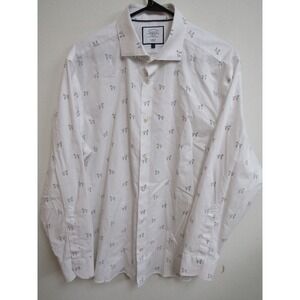 Charles Tyrwhitt Mens XL White Dalmatian Dog Print Non-Iron Classic Fit Shirt